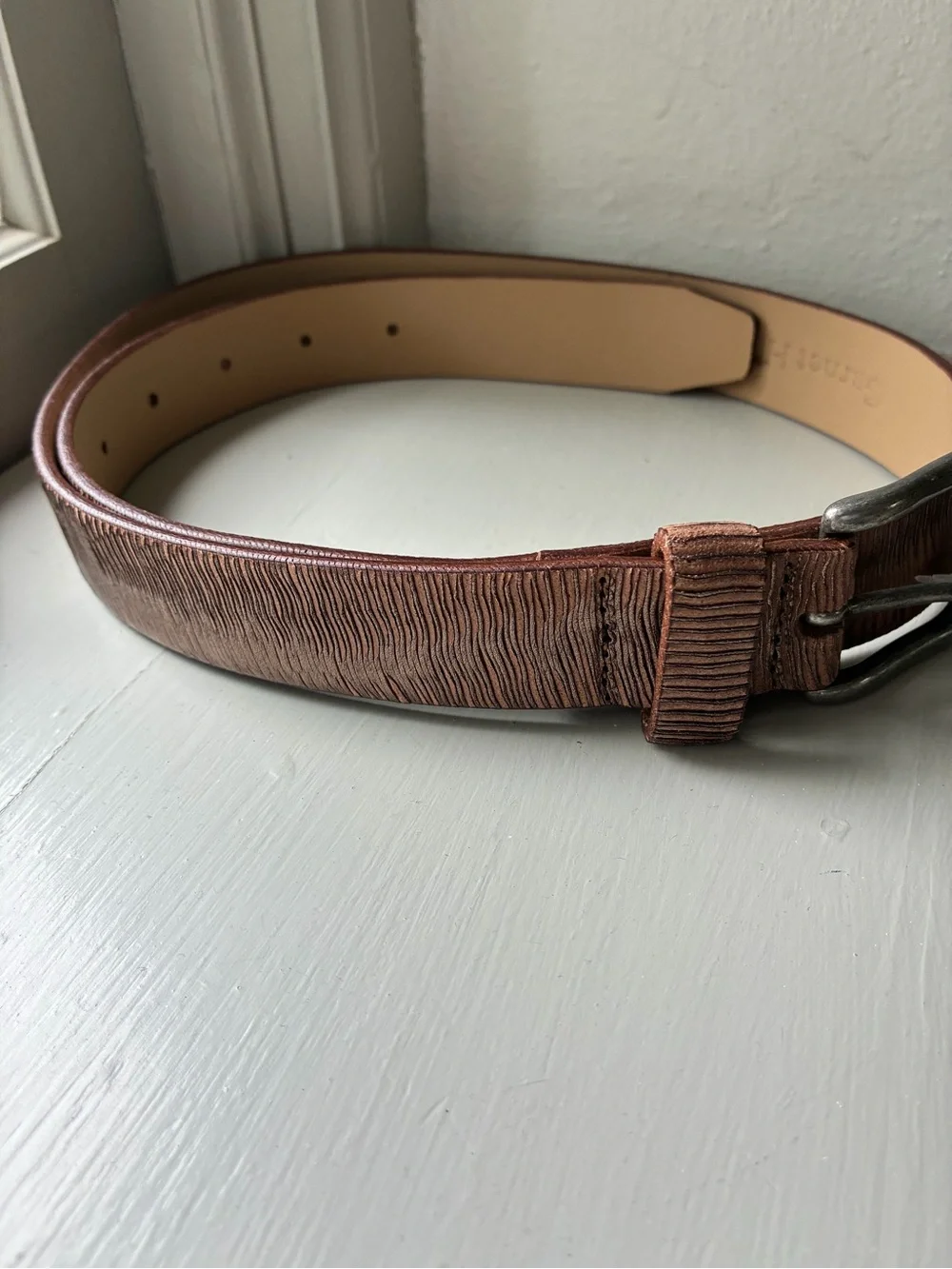 Garnet Hill Italian Textured Leather Belt Brown Size XS